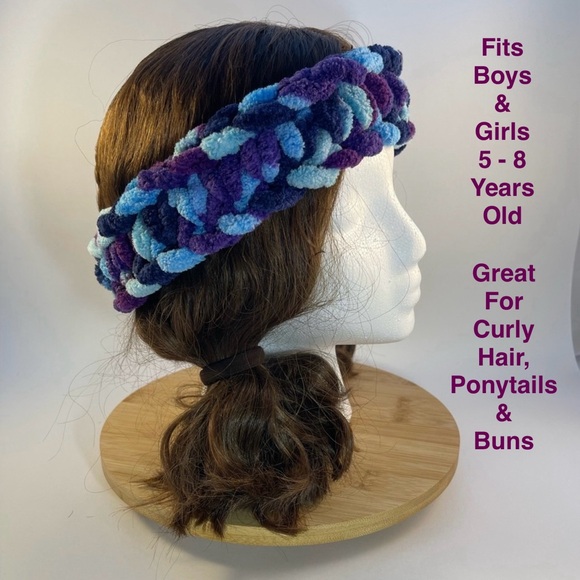 Handmade Kid’s Super Soft & Cozy Winter Headband/Ear Wrap - Purple & Blue - Picture 1 of 9